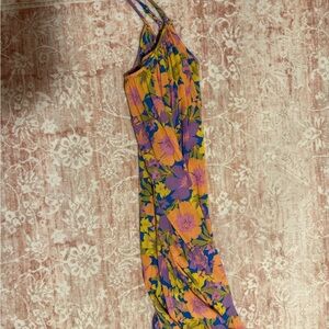 Billabong Yellow Floral Maxi Dress with Purple & Blue Accents